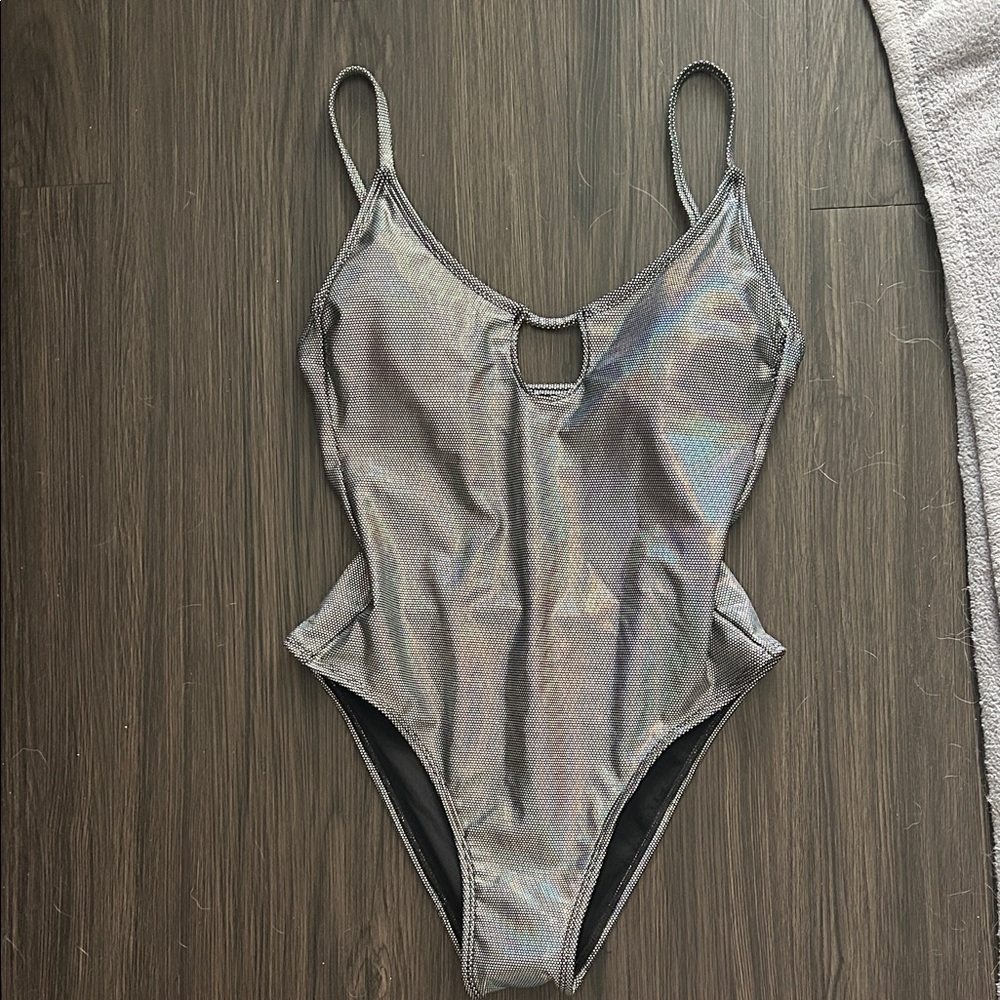 Xhilaration Iridescent Silver One-Piece Swimsuit